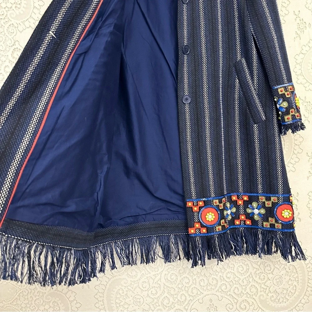 Tory Burch Luna Embellished Coat Black Navy